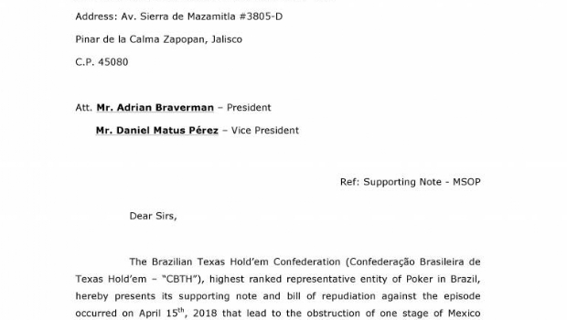 CBTH publishes support letter to Mexican poker