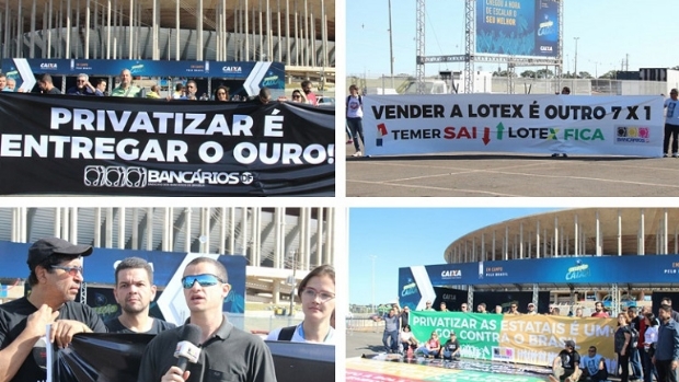 Funcionários da Caixa protestam contra mega evento e a privatização da LOTEX