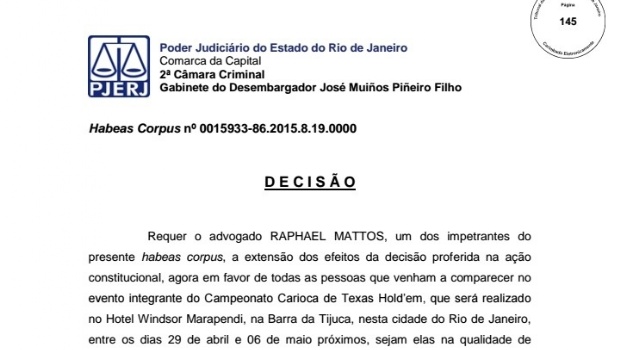 Campeonato Estadual de poker do Rio de Janeiro recebe Habeas Corpus e garante realização