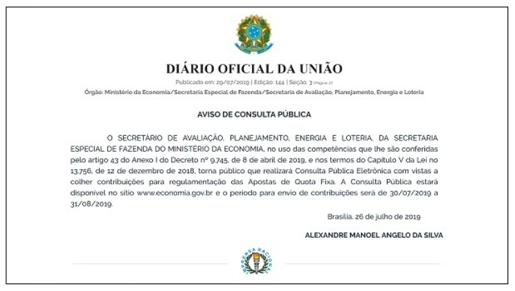Governo lança Consulta Pública Eletrônica sobre a regulamentação das apostas esportivas