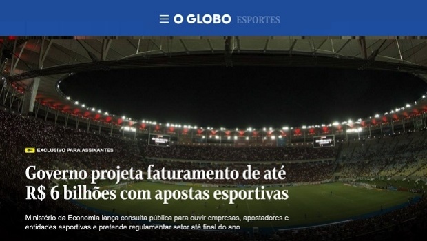 O Globo: Government projects revenues of up to US$ 1.6 billion with sports betting