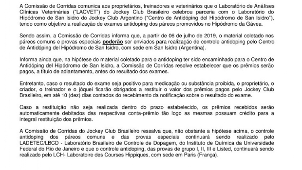 JCB faz parceria com o Laboratório do Hipódromo de San Isidro para exames antidoping