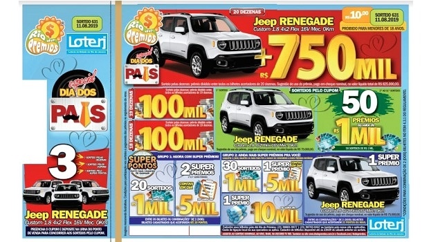 Especial Dias dos Pais do Rio de Prêmios sorteia três Jeep Renegade e R$ 750 mil