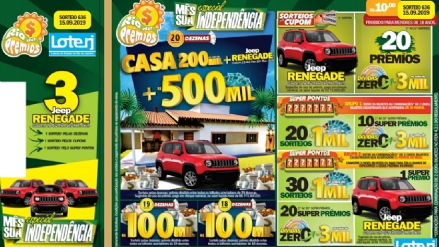 Rio de Prêmios vai sortear uma casa, três Renegades e meio milhão de reais