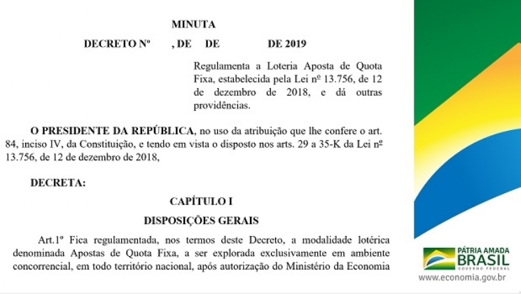 Primeira minuta do decreto para regulamentar o setor das apostas esportivas de Brasil