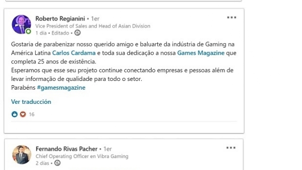 A indústria do jogo reconhece o trabalho de GMB e envia seus cumprimentos
