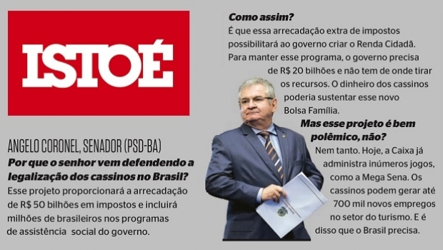 ISTOÉ highlights favorable position for gaming legalization of Senator Angelo Coronel