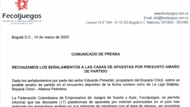 Fecoljuegos rejeita acusação de um dirigente sobre uma partida manipulada na Colômbia