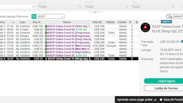 BSOP Online acontecerá em abril no PokerStars com US$ 605 mil garantidos