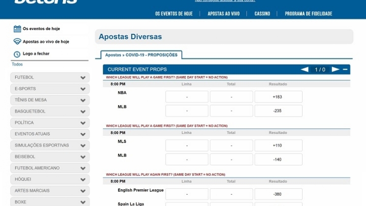 Betcris, Vivagol e Betmotion já permitem apostar em quando as competições esportivas voltarão