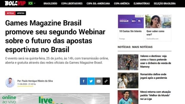 Bolavip highlights next Games Magazine Brasil webinar on sports betting