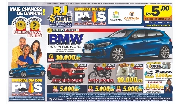 RJ da Sorte sorteia BMW no Dia dos Pais por apenas R$ 5