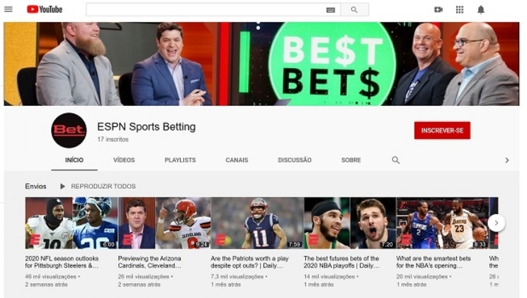 ESPN lança canal no YouTube voltado para apostas esportivas