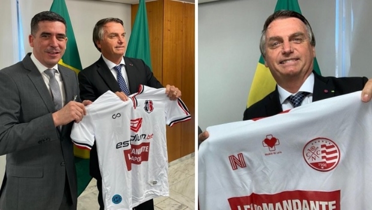 Estadium mostra seu orgulho de ver Bolsonaro com camisas do Náutico e Santa Cruz