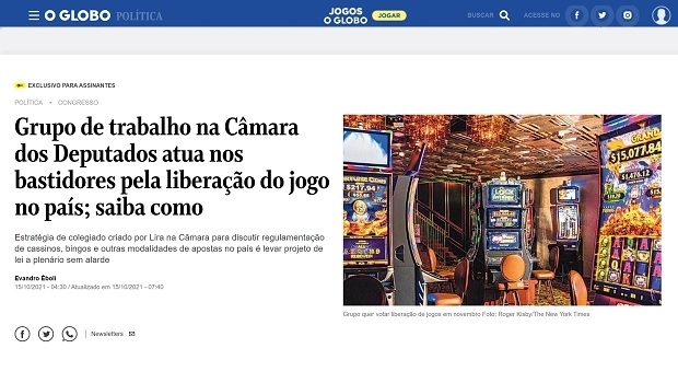 O Globo describes work and strategy of deputies for gaming legalization in Brazil
