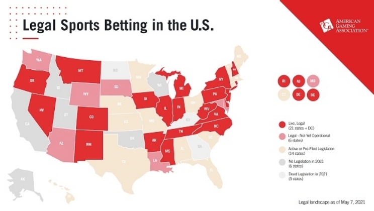 AGA atualiza seu mapa interativo sobre a regulamentação das apostas esportivas nos EUA
