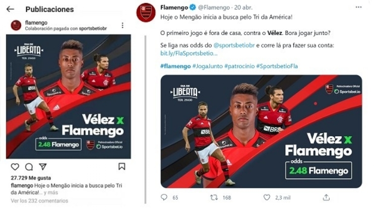 Posts da Sportsbet.io provocam denúncia da Conmebol ao Flamengo por “marketing de emboscada”