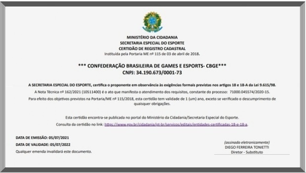 Confederação Brasileira de Games e Esports conquista registro oficial
