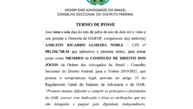 Amilton Noble is new member of the OAB/DF Gaming Law Commission
