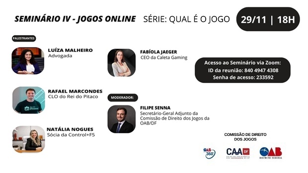 Rei do Pitaco, Caleta Gaming and Control+F5 discuss online gaming at OAB/DF seminar