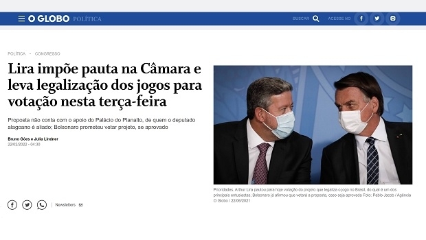 Globo: Lira impõe pauta na Câmara e leva legalização dos jogos para votação hoje