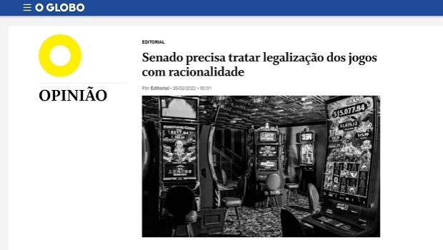 O Globo pede ao Senado que aprove a legalização dos jogos para o bem do Brasil