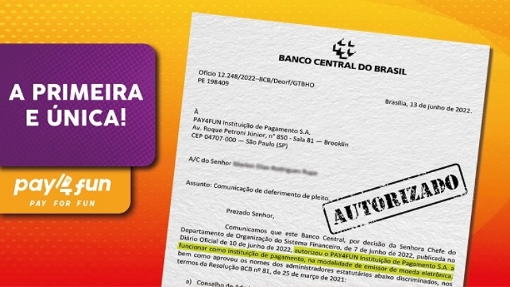 Pay4Fun recebe autorização oficial do Banco Central do Brasil como instituição de pagamento