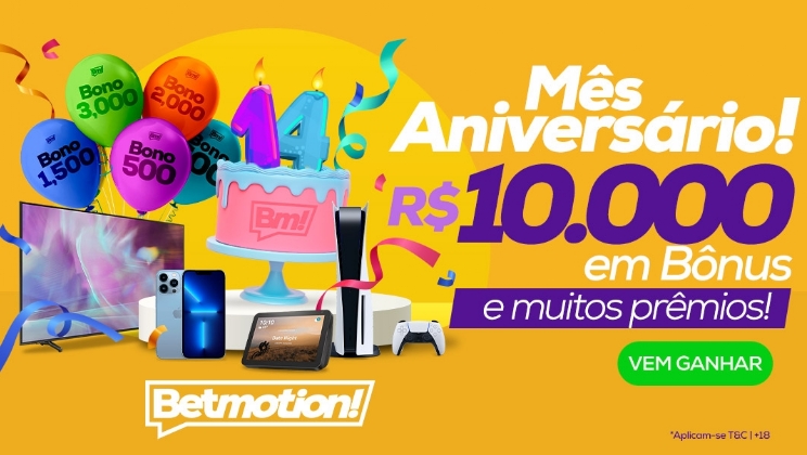 Betmotion celebra aniversário com promoção: 14 anos, 14 dias, 14 prêmios