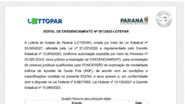 Loteria do Paraná publica edital de credenciamento de operadores de apostas esportivas