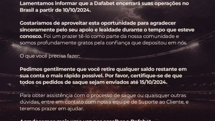 Dafabet encerrará operações no Brasil a partir desta quinta-feira