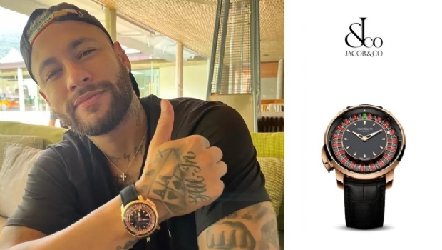 Neymar exibe relógio inspirado em cassino, avaliado em R$ 1,4 milhão e com roleta
