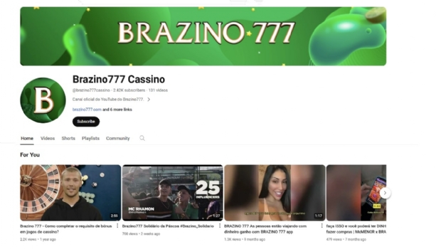 Brazino777 launches its YouTube channel in Brazil