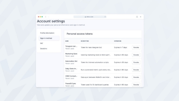 ReferOn apresenta Tokens de Acesso Pessoal (PAT): Autenticação de API mais rápida e segura