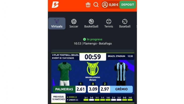 Betano lança jogo virtual do Brasileirão na sua plataforma em parceria com a Inspired
