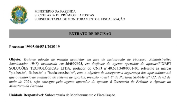 SPA suspende Pixbet e outras bets que não enviaram relatórios de avaliação de segurança dos sistemas