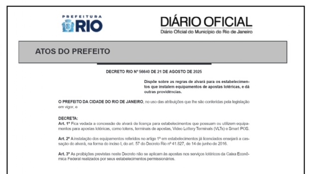 Rio City Hall vetoes by decree the granting of licenses to businesses with gaming machines